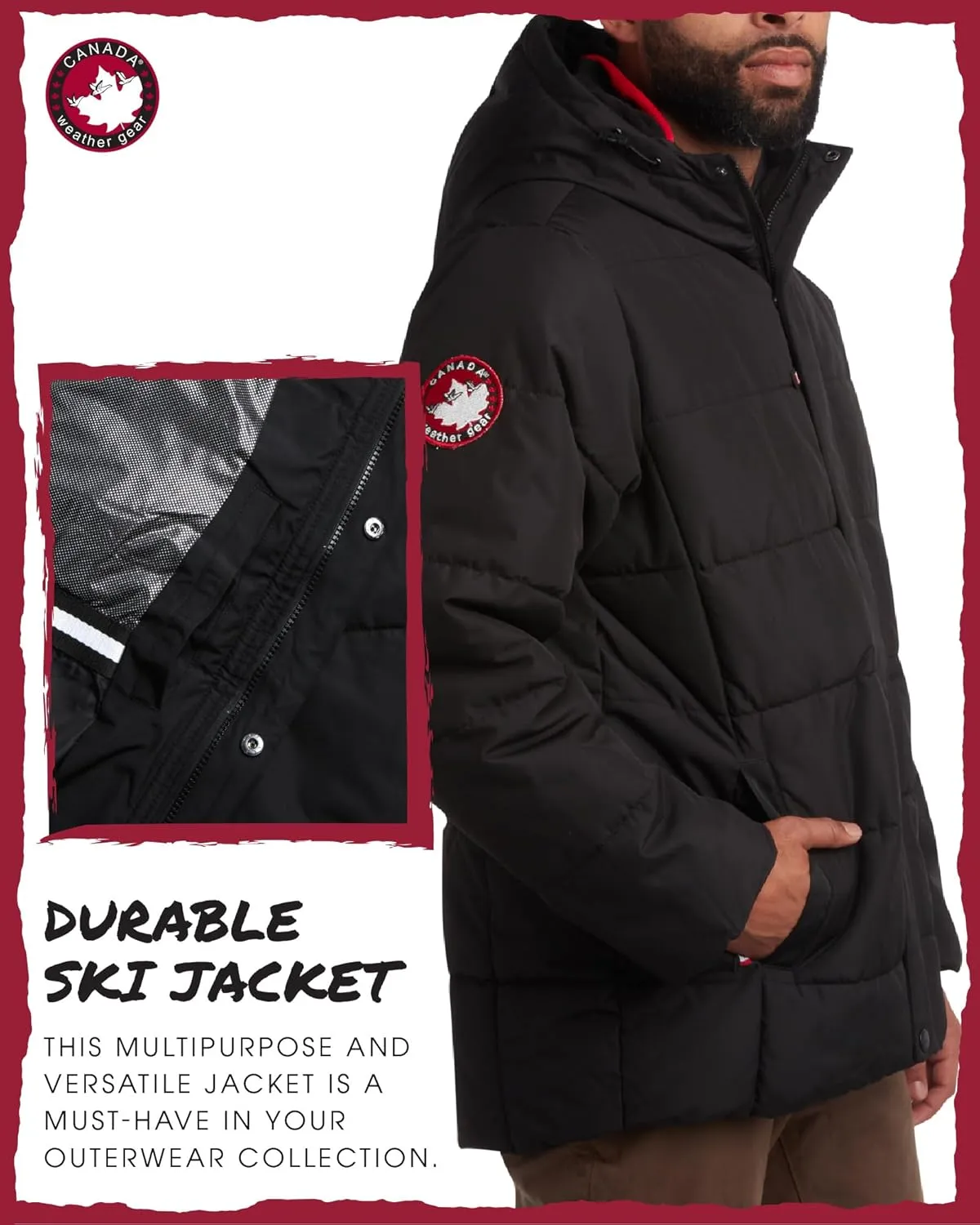 CANADA WEATHER GEAR Men's Winter Jacket  Heavyweight Puffer Jacket  Casual Coat for Men (M-XXL)
