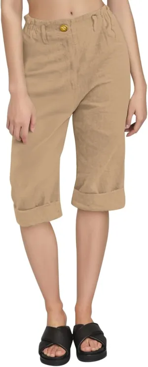 Capri Linen Pants Women Casual Elastic Waisted Trousers Stretchy Ladies Cropped Palazzo Pants Casual Summer 2025