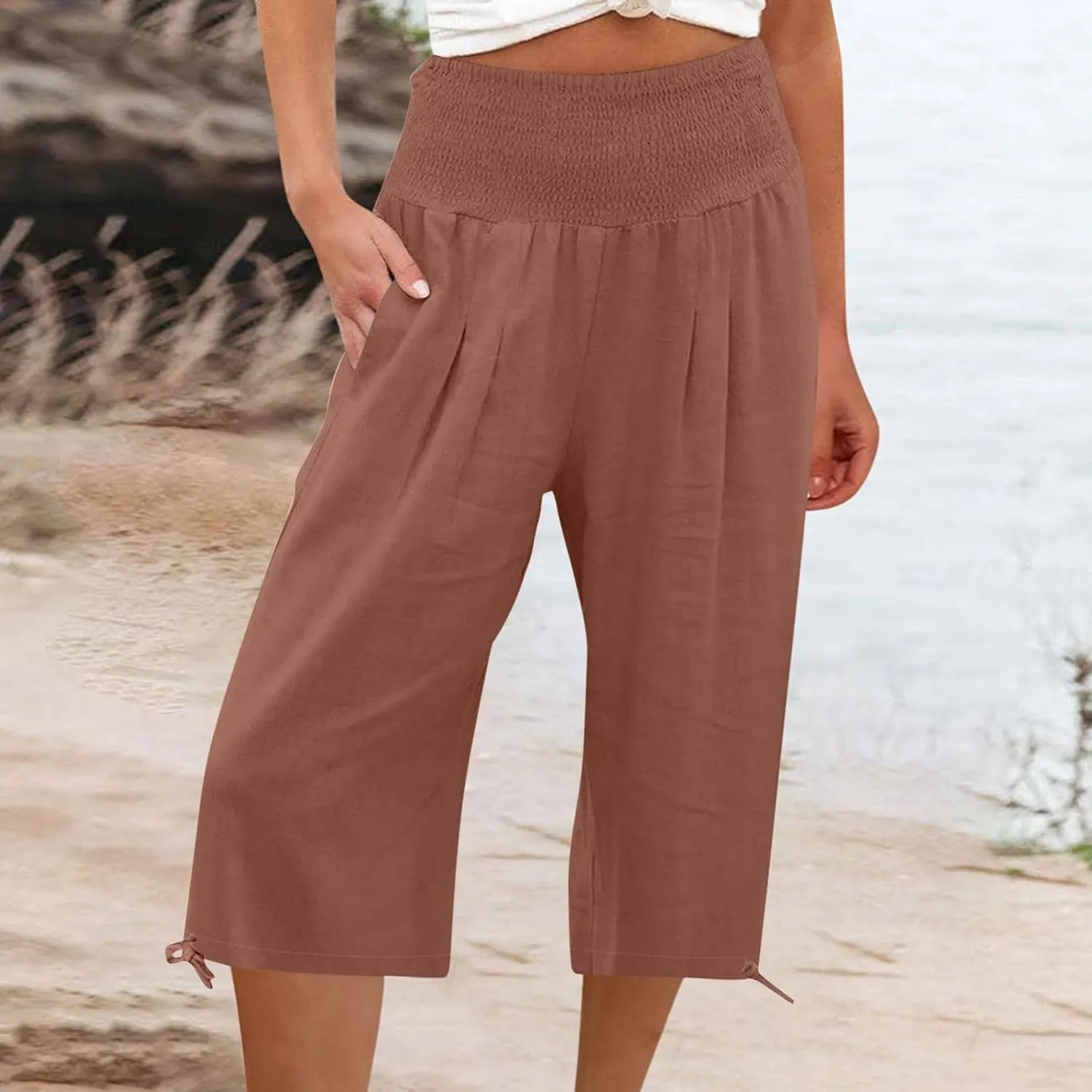 Capri Pants for Women,Women High Waisted Capri Pants Wide Leg Summer Capris Casual Palazzo Pants with Pockets