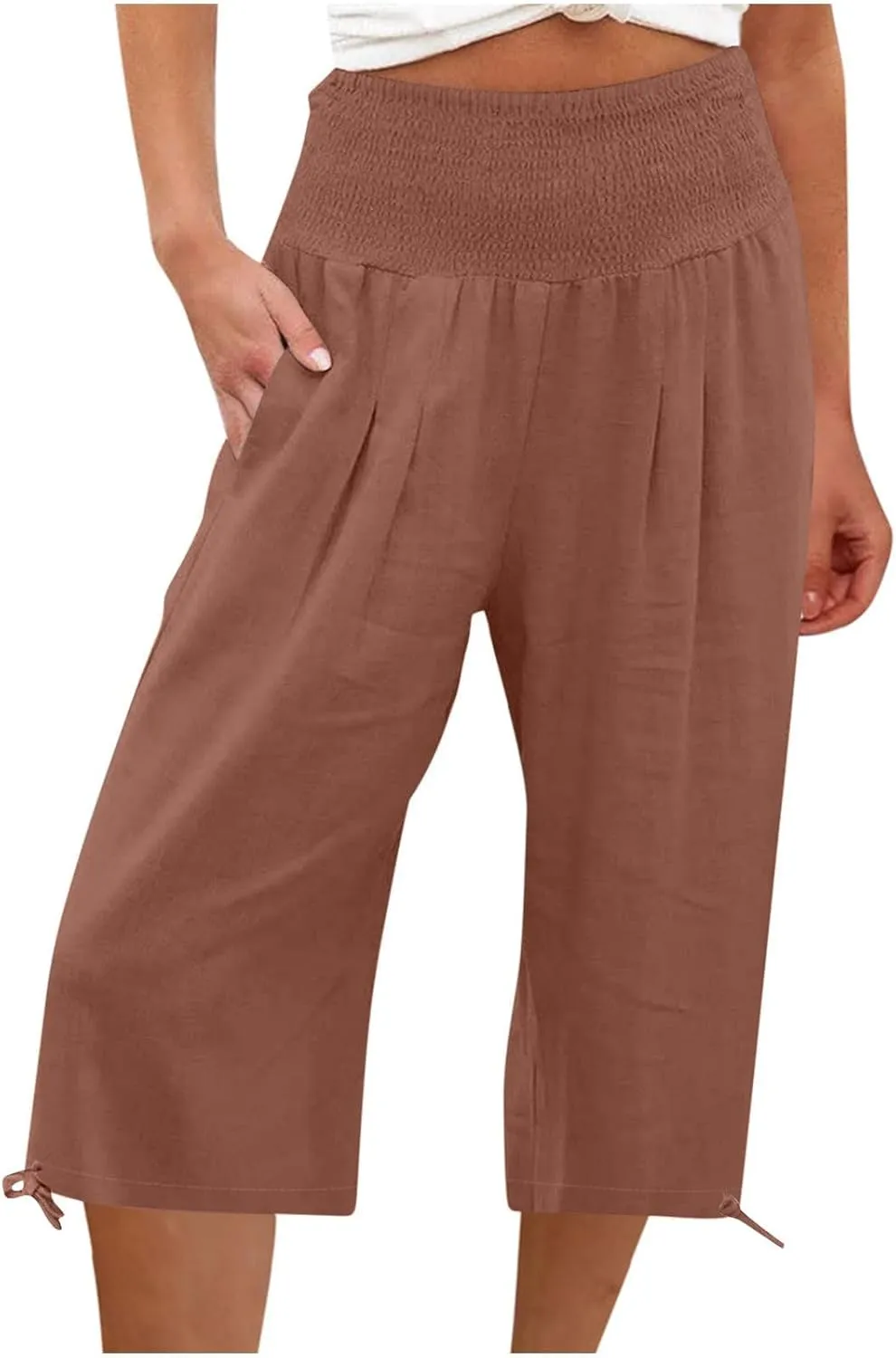 Capri Pants for Women,Women High Waisted Capri Pants Wide Leg Summer Capris Casual Palazzo Pants with Pockets