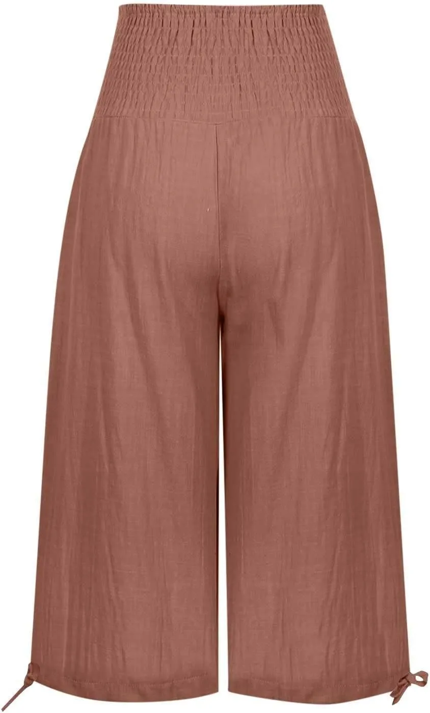 Capri Pants for Women,Women High Waisted Capri Pants Wide Leg Summer Capris Casual Palazzo Pants with Pockets