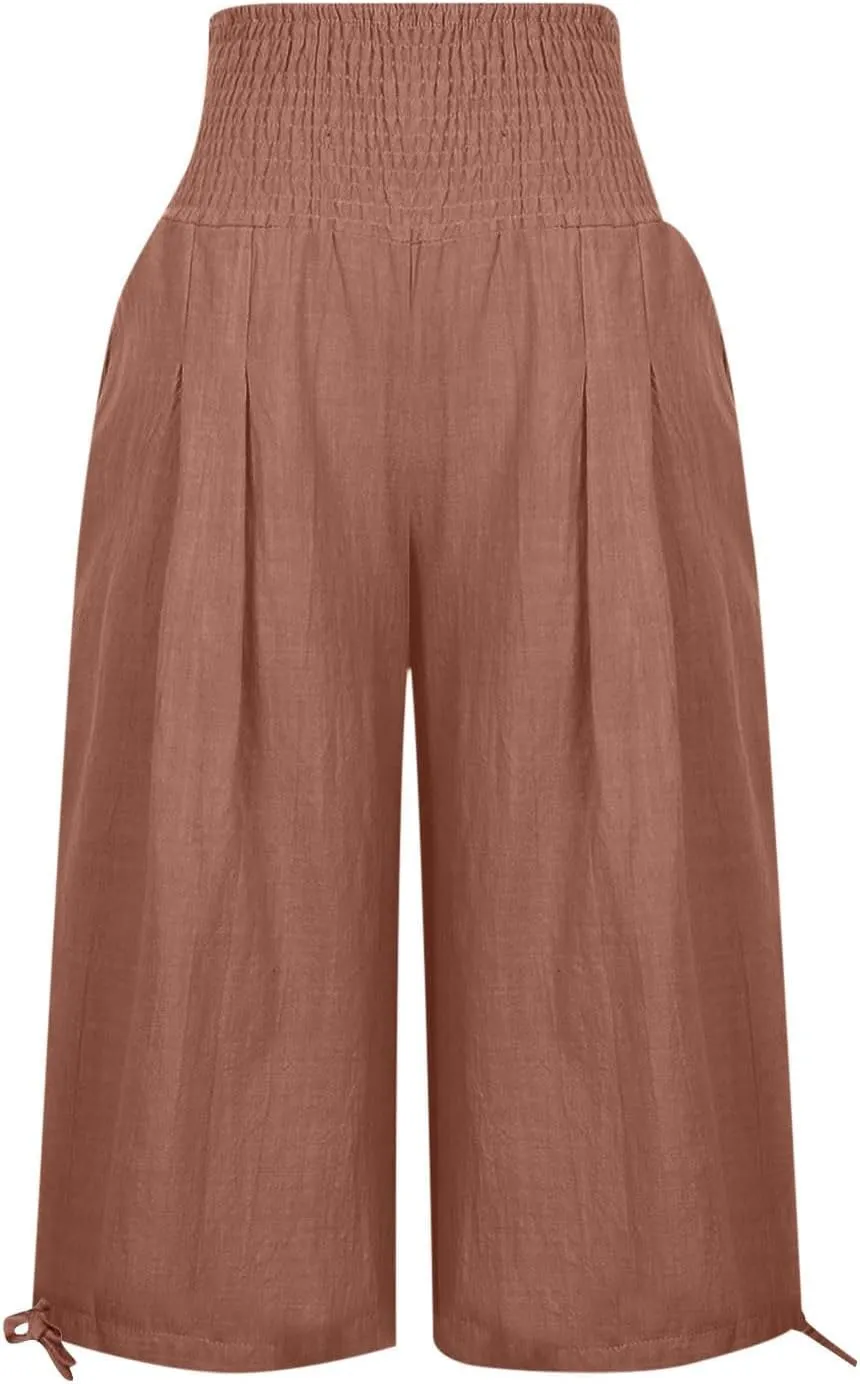 Capri Pants for Women,Women High Waisted Capri Pants Wide Leg Summer Capris Casual Palazzo Pants with Pockets
