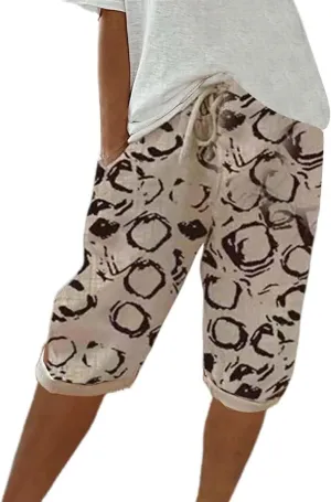 Capris Pants for Women Cotton Linen Summer 2025 Straight Wide Leg Loose Drawstring Elastic Waist Cropped Trouser