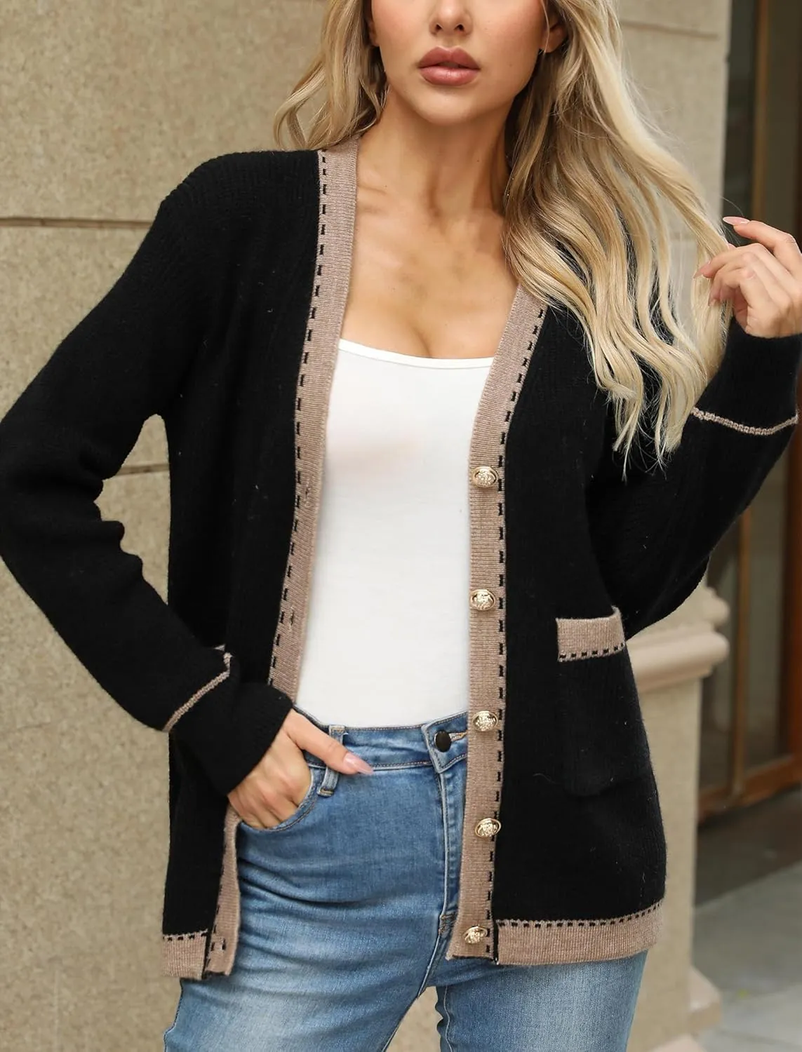 Cardigan Sweaters for Women Open Front Long Sleeve Button Down Knit Jackets with Pockets 2024 Fall Winter Outfits