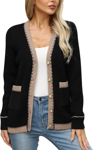 Cardigan Sweaters for Women Open Front Long Sleeve Button Down Knit Jackets with Pockets 2024 Fall Winter Outfits