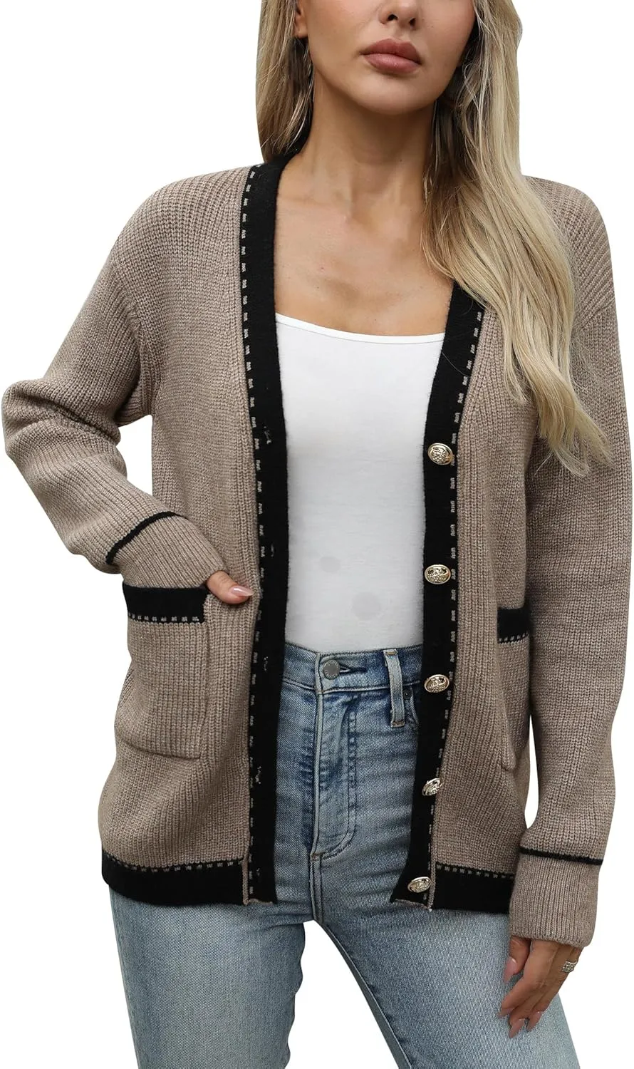 Cardigan Sweaters for Women Open Front Long Sleeve Button Down Knit Jackets with Pockets 2024 Fall Winter Outfits