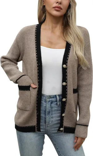 Cardigan Sweaters for Women Open Front Long Sleeve Button Down Knit Jackets with Pockets 2024 Fall Winter Outfits