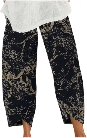 Ceboyel Women Hawaii Linen Capris Pants Wide Leg Relax Fit Palazzo Pants Summer Casual Sweatpants Trousers Boho Outfits