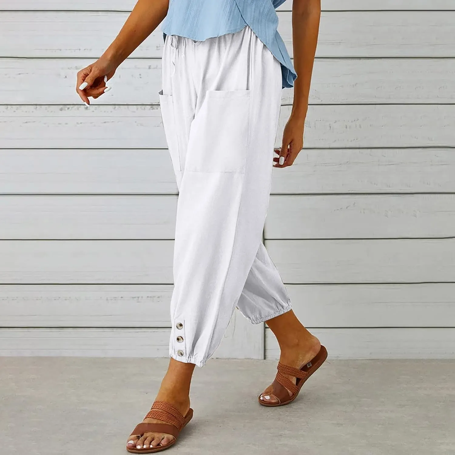 Ceboyel Womens Drawstring Linen Pants High Waist Boho Pant Summer Casual Trousers Dressy Casual Beach Outfits 2023