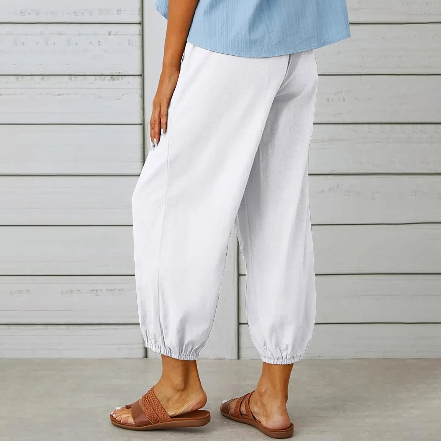 Ceboyel Womens Drawstring Linen Pants High Waist Boho Pant Summer Casual Trousers Dressy Casual Beach Outfits 2023