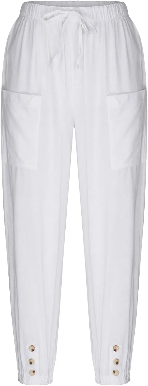 Ceboyel Womens Drawstring Linen Pants High Waist Boho Pant Summer Casual Trousers Dressy Casual Beach Outfits 2023