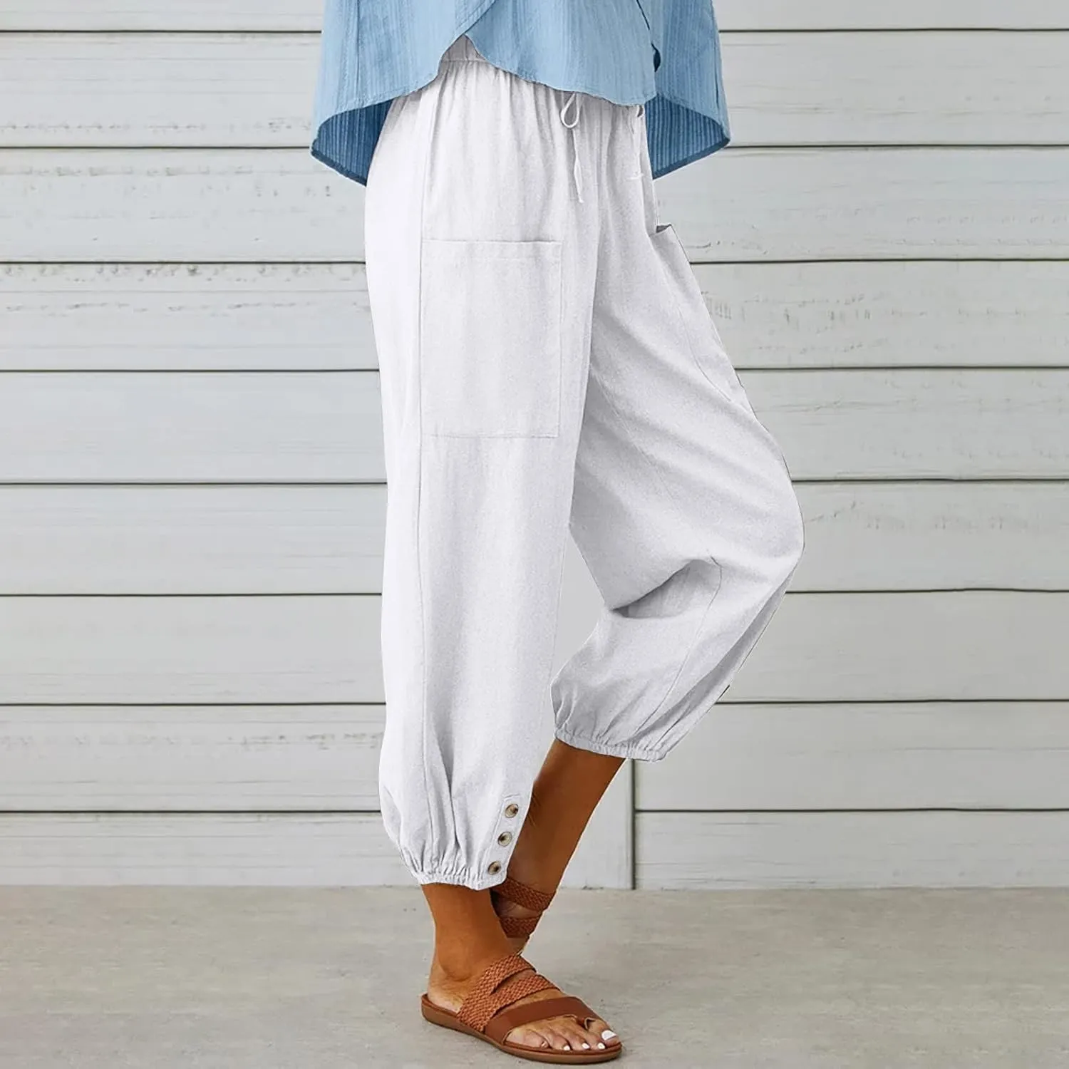 Ceboyel Womens Drawstring Linen Pants High Waist Boho Pant Summer Casual Trousers Dressy Casual Beach Outfits 2023