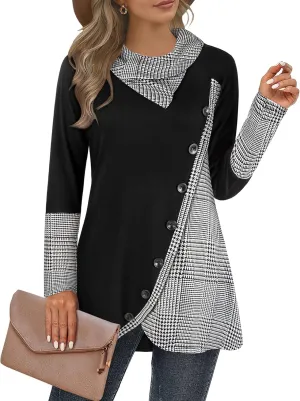 Cestyle Womens Fall Long Sleeve Cowl Neck Asymmetrical Hemline Flowy Tunic Top