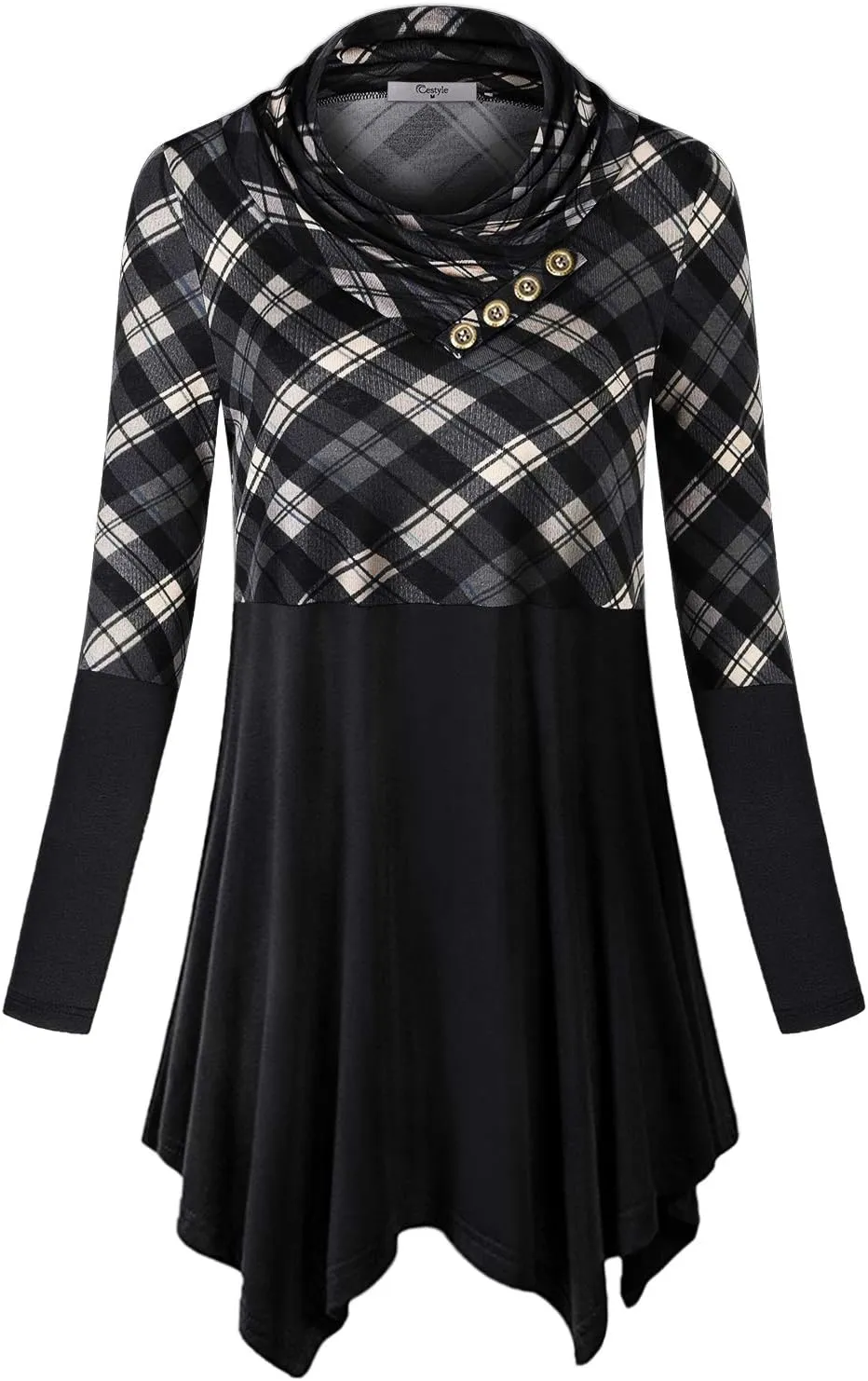 Cestyle Womens Fall Long Sleeve Cowl Neck Asymmetrical Hemline Flowy Tunic Top