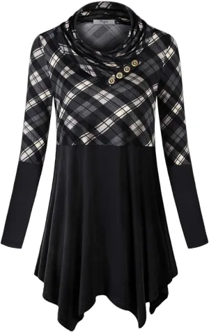 Cestyle Womens Fall Long Sleeve Cowl Neck Asymmetrical Hemline Flowy Tunic Top