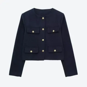 Chic Button-Front Pocket Cropped Jackets