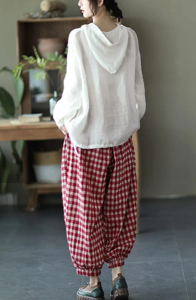 chouyatou Women's Spring Summer Oversized Button Down Hooded Linen Shirt Jacket Top
