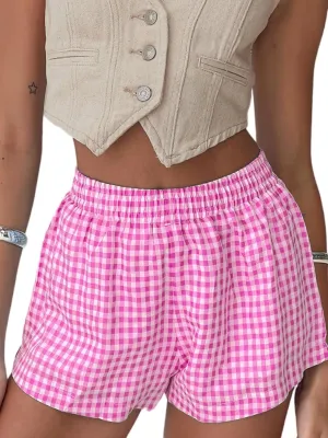 Chunoy Women's Plaid Boxer Shorts Summer Casual Gingham Pajama Bottoms Short with Pockets