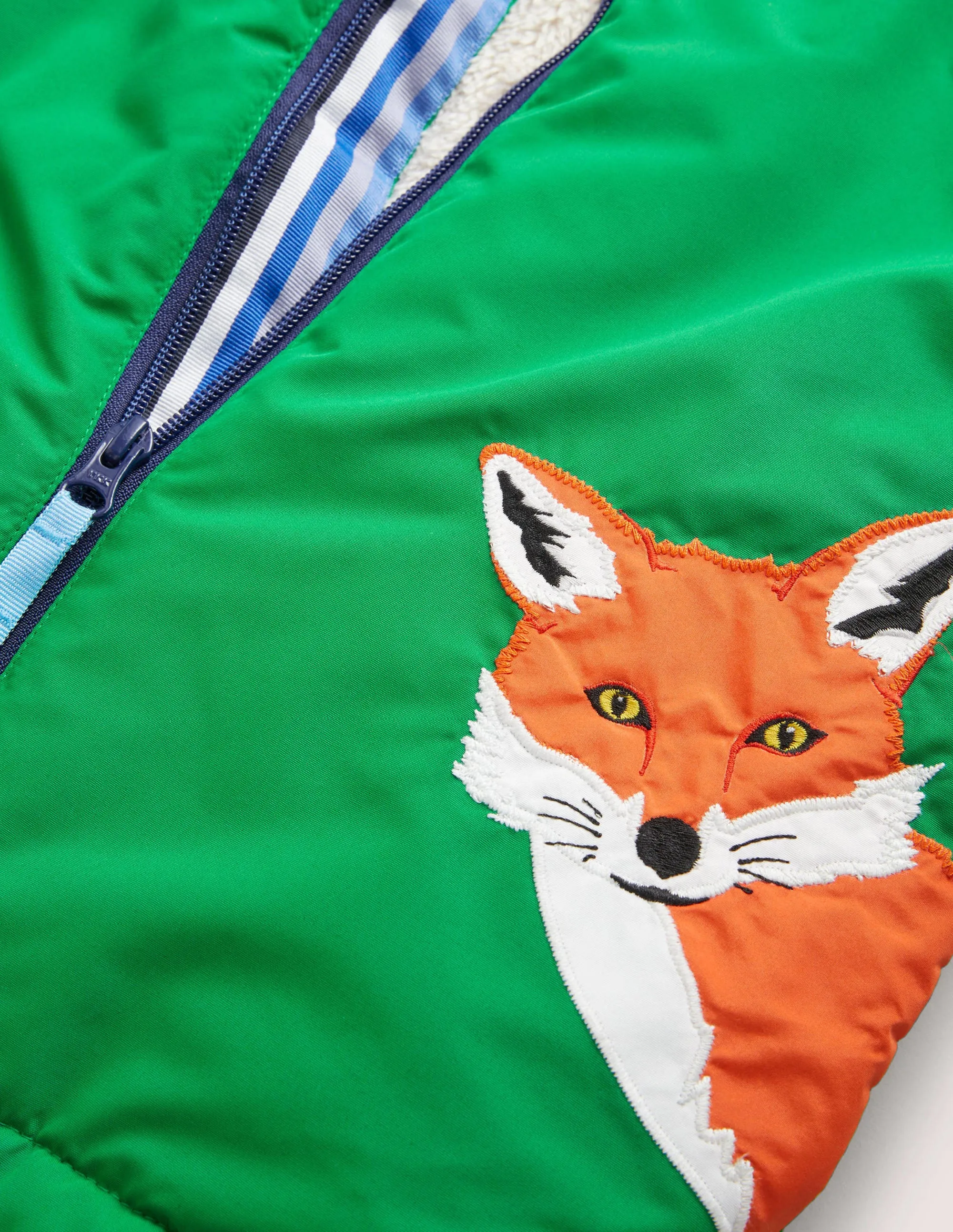 Colourblock Sherpa-Lined Fox Print Anorak-Highland Green Fox