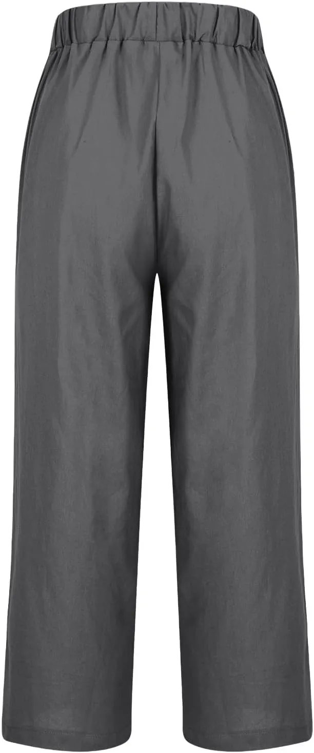 Comfy Womans Dress Pants Summer Loose Cotton Linen Pants Vacation Casual Beach Trousers Flowy Slacks with Pockets