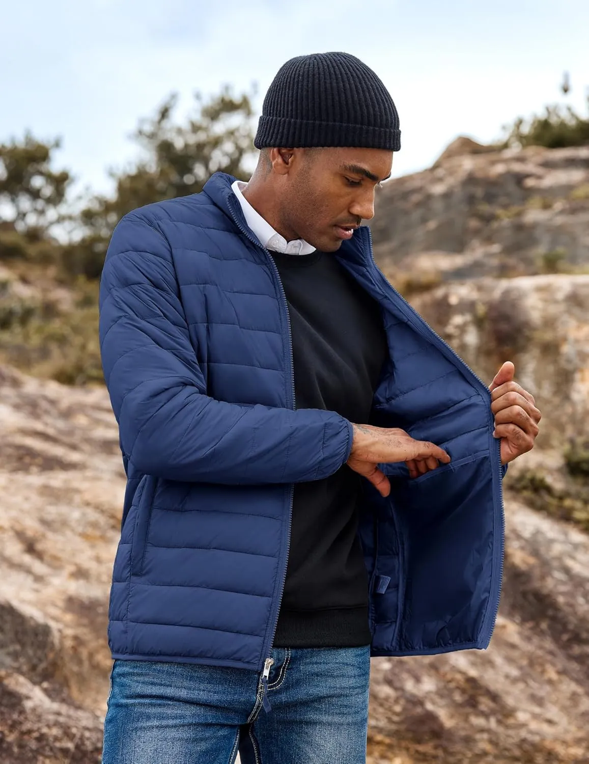 COOFANDY Mens Puffer Jacket Packable Lightweight Jackets Winter Coat Windproof Zipper Down Jacket