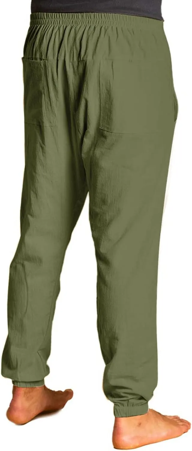 Cotton Linen Pants for Men High Rise Stretch Pants Loose Fit Simple Trousers Casual Trousers with Button Decoration