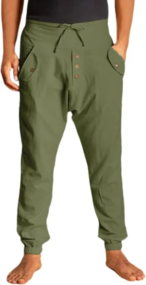 Cotton Linen Pants for Men High Rise Stretch Pants Loose Fit Simple Trousers Casual Trousers with Button Decoration