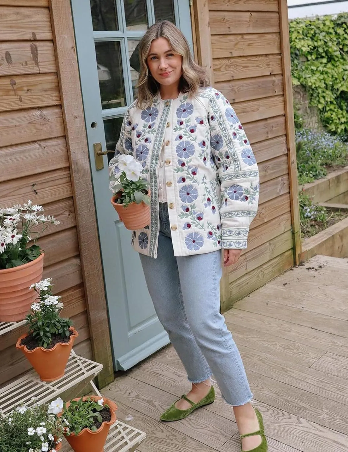 COZYPOIN Women Floral Printed Quilted Jacket Colorblock Lightweight Padded Jacket Puffer Coat Outwear
