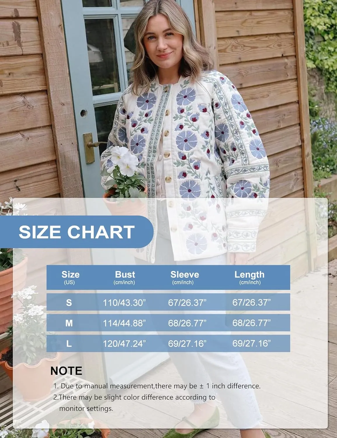 COZYPOIN Women Floral Printed Quilted Jacket Colorblock Lightweight Padded Jacket Puffer Coat Outwear