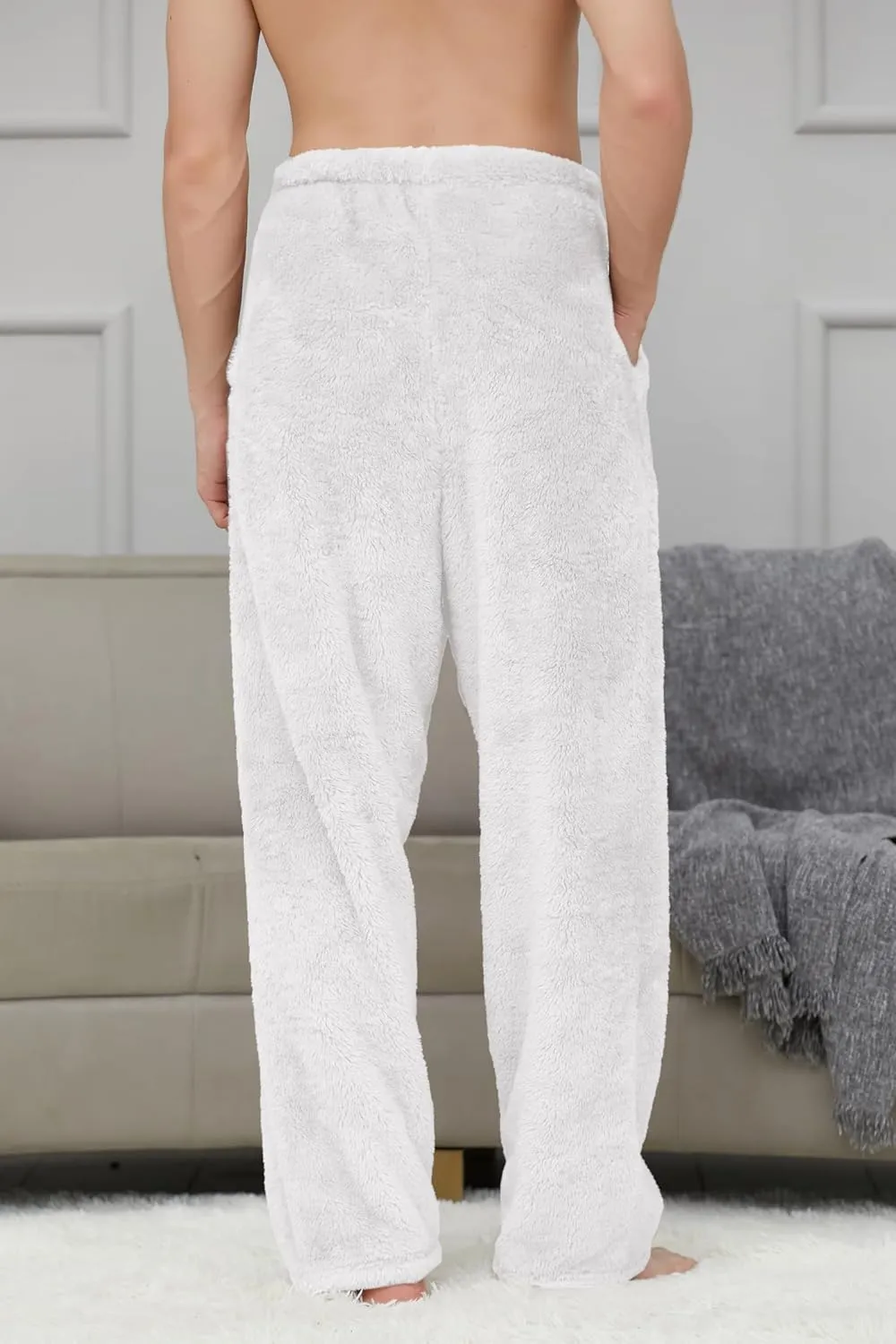 Cromoncent Men's Plush Warm Pajama Pants, Winter Cozy Fleece Lounge Sleepwear Pj Bottoms