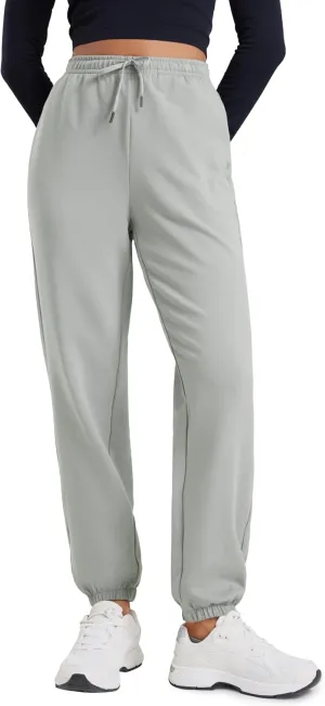 CRZ YOGA Fleece Sweatpants Women Cotton Joggers High Waisted Lounge Casual Travel Elastic Bottom Pants with Pockets