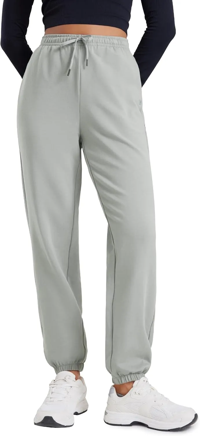 CRZ YOGA Fleece Sweatpants Women Cotton Joggers High Waisted Lounge Casual Travel Elastic Bottom Pants with Pockets