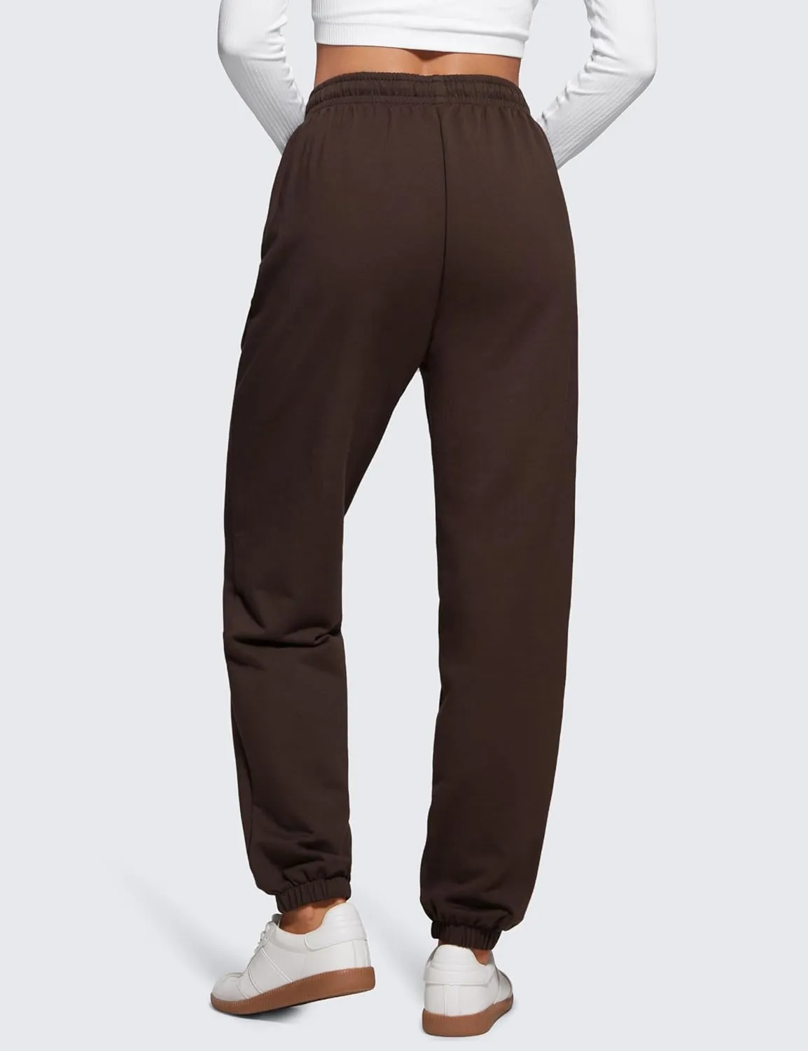 CRZ YOGA Fleece Sweatpants Women Cotton Joggers High Waisted Lounge Casual Travel Elastic Bottom Pants with Pockets
