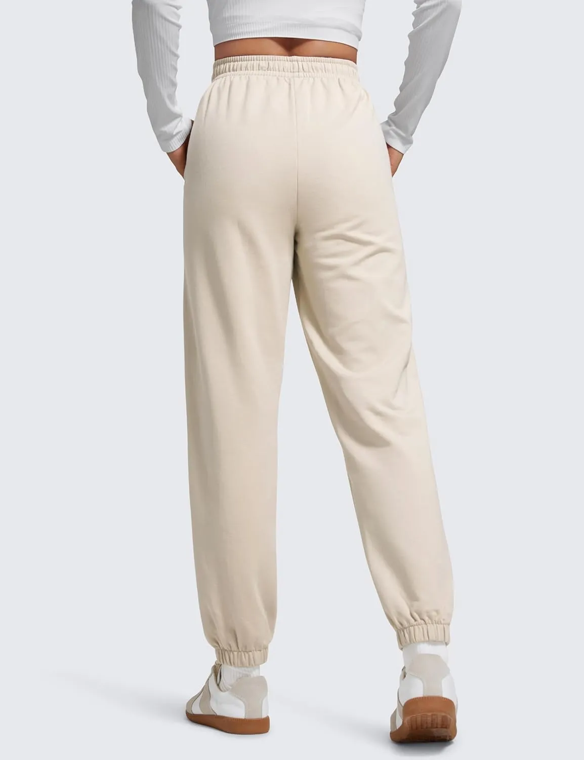 CRZ YOGA Fleece Sweatpants Women Cotton Joggers High Waisted Lounge Casual Travel Elastic Bottom Pants with Pockets