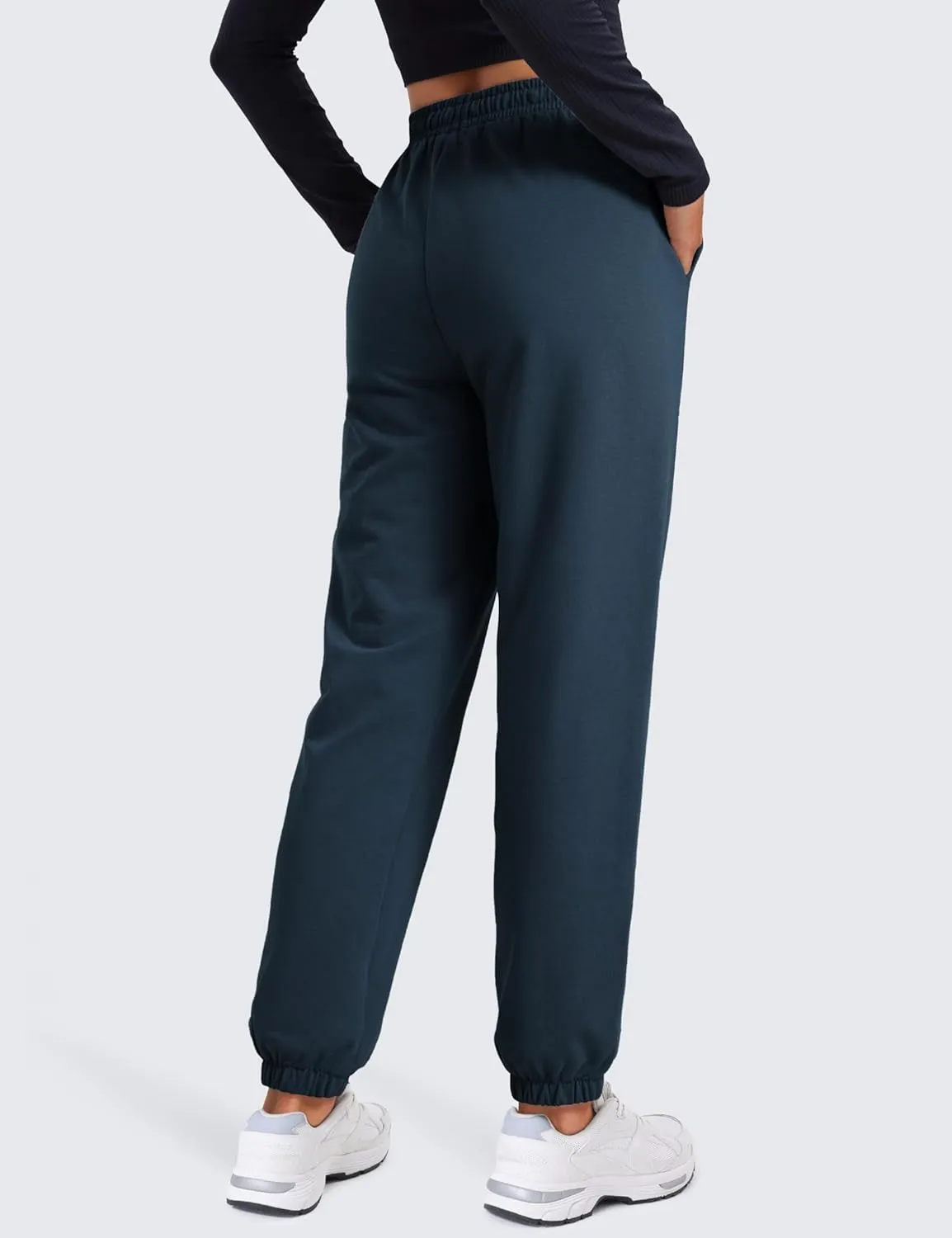 CRZ YOGA Fleece Sweatpants Women Cotton Joggers High Waisted Lounge Casual Travel Elastic Bottom Pants with Pockets