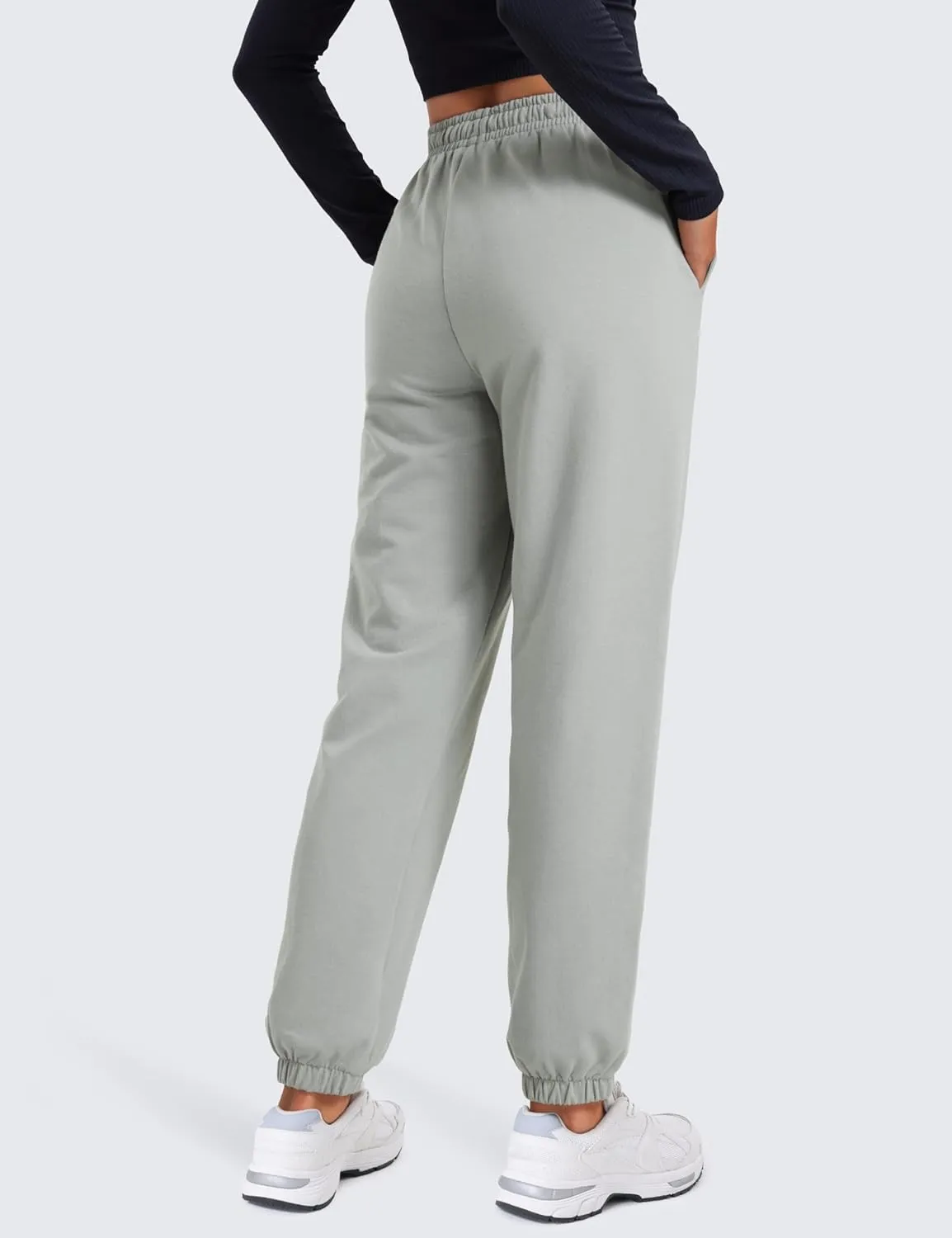 CRZ YOGA Fleece Sweatpants Women Cotton Joggers High Waisted Lounge Casual Travel Elastic Bottom Pants with Pockets