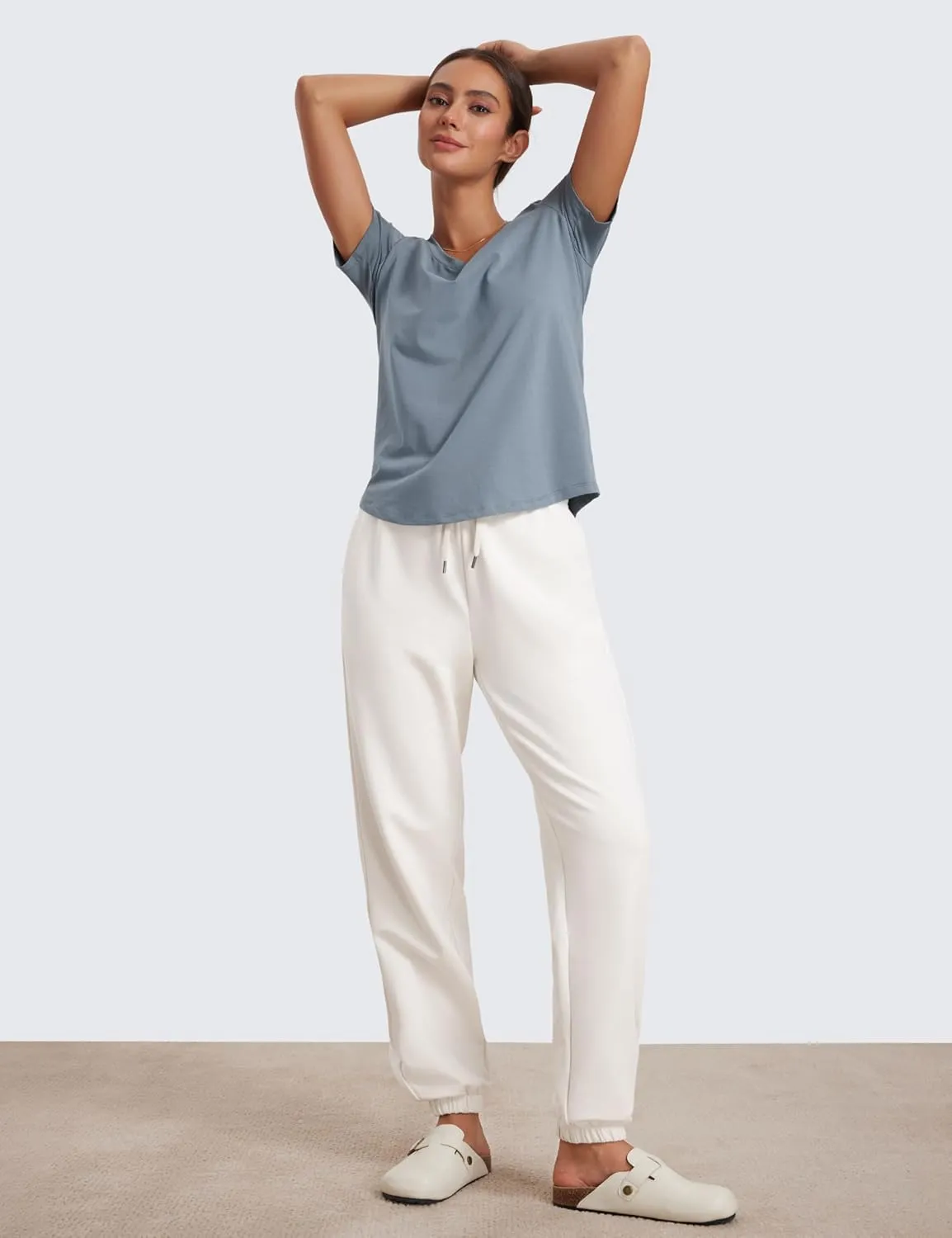 CRZ YOGA Fleece Sweatpants Women Cotton Joggers High Waisted Lounge Casual Travel Elastic Bottom Pants with Pockets