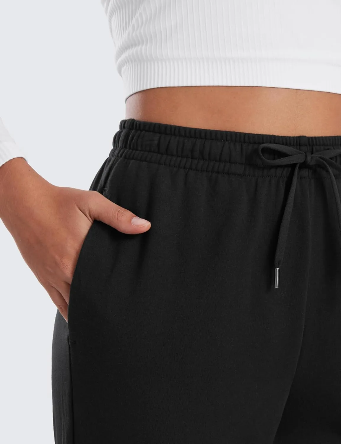 CRZ YOGA Fleece Sweatpants Women Cotton Joggers High Waisted Lounge Casual Travel Elastic Bottom Pants with Pockets