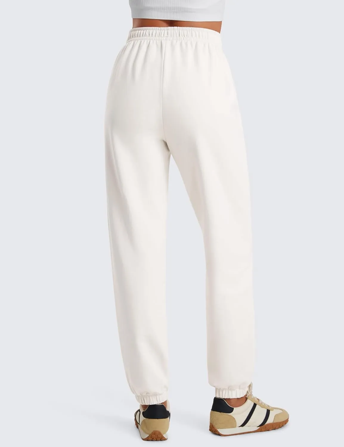 CRZ YOGA Fleece Sweatpants Women Cotton Joggers High Waisted Lounge Casual Travel Elastic Bottom Pants with Pockets