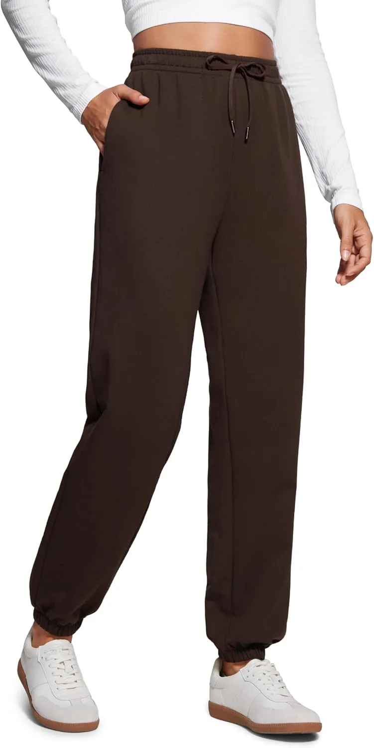 CRZ YOGA Fleece Sweatpants Women Cotton Joggers High Waisted Lounge Casual Travel Elastic Bottom Pants with Pockets