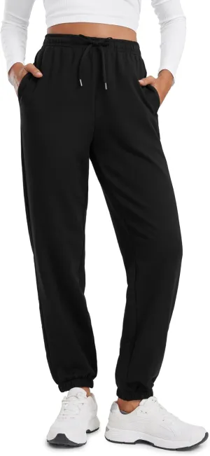 CRZ YOGA Fleece Sweatpants Women Cotton Joggers High Waisted Lounge Casual Travel Elastic Bottom Pants with Pockets