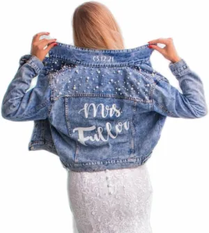 Custom Denim Jacket with Pearls Future Mrs. Customized jacket, Wedding jackets, Wifey jacket (X-Large), Blue, Dznjy-01