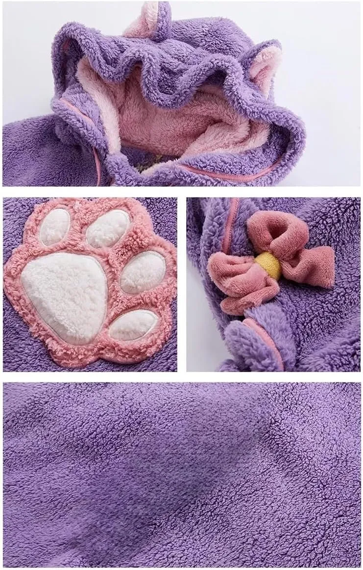 Cute Fuzzy Robe Women Housecoats Cat Ear Hooded Cloak Plush Fleece Warm Sleepwear Winter Bathrobes Kawaii Pajamas