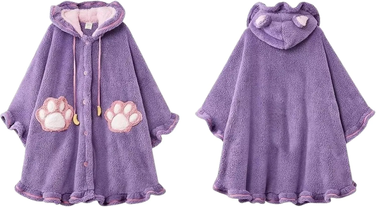 Cute Fuzzy Robe Women Housecoats Cat Ear Hooded Cloak Plush Fleece Warm Sleepwear Winter Bathrobes Kawaii Pajamas
