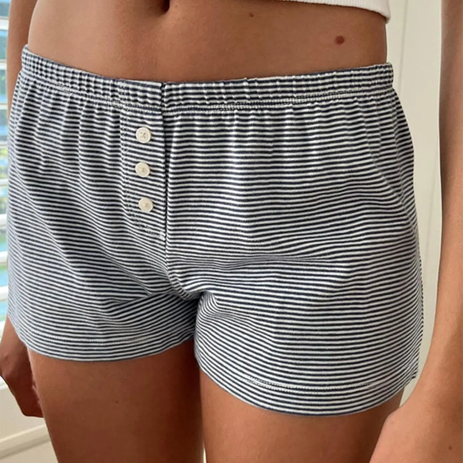 Cute Pajama Shorts for Women Y2K Sexy Low Rise Lounge Floral Shorts Comfy Striped Button Boxers Pj Bottoms Sleepwear