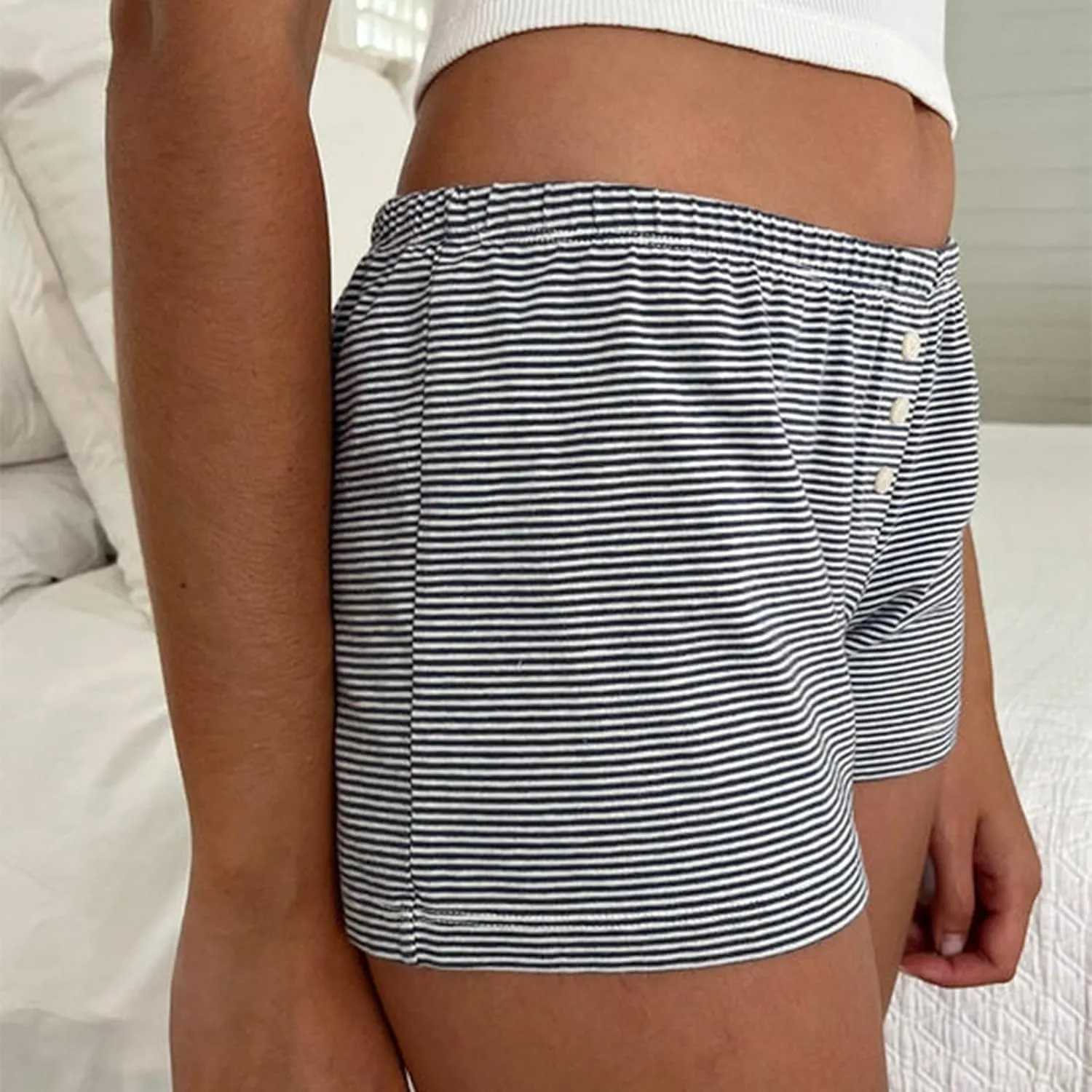 Cute Pajama Shorts for Women Y2K Sexy Low Rise Lounge Floral Shorts Comfy Striped Button Boxers Pj Bottoms Sleepwear