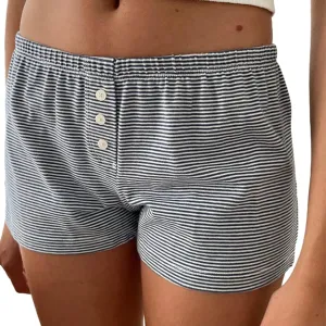 Cute Pajama Shorts for Women Y2K Sexy Low Rise Lounge Floral Shorts Comfy Striped Button Boxers Pj Bottoms Sleepwear