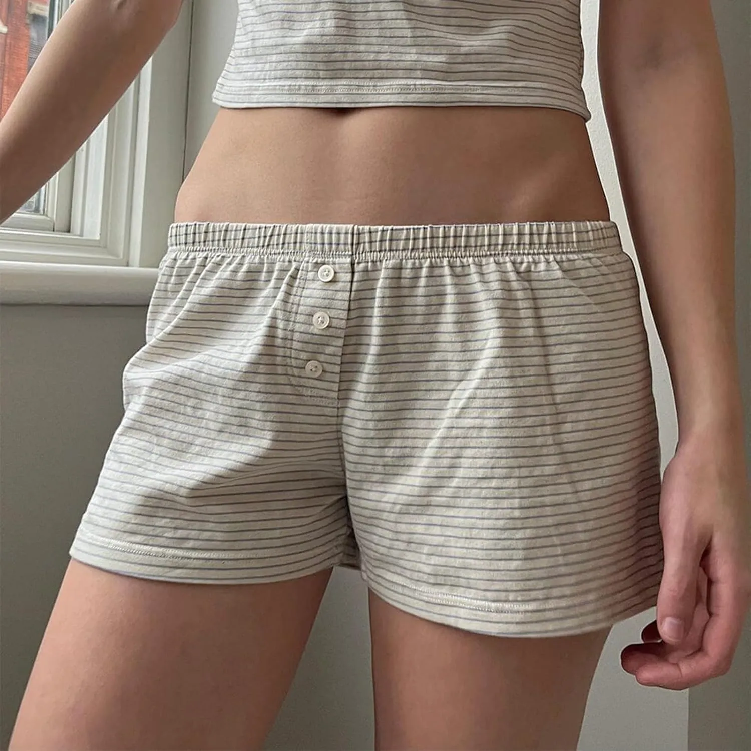 Cute Pajama Shorts for Women Y2K Sexy Low Rise Lounge Floral Shorts Comfy Striped Button Boxers Pj Bottoms Sleepwear