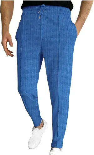 Dademeo Casual Waffle Pants for Men Slim Fit Straight Cut Joggers Pants Elastic Waist Drawstring Workout Lounge Sweatpants