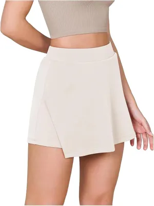 DDAPJ pyju Skorts for Woman High Waisted Pull On Trendy Casual Stretch Skirt with Shorts Asymmetrical Wrap Skort with Pocket